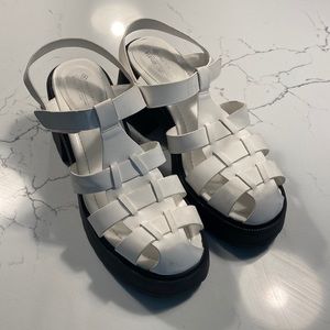 White chunky heel platform sandals